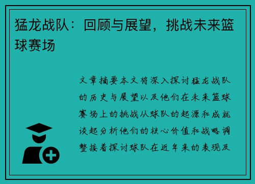 猛龙战队：回顾与展望，挑战未来篮球赛场